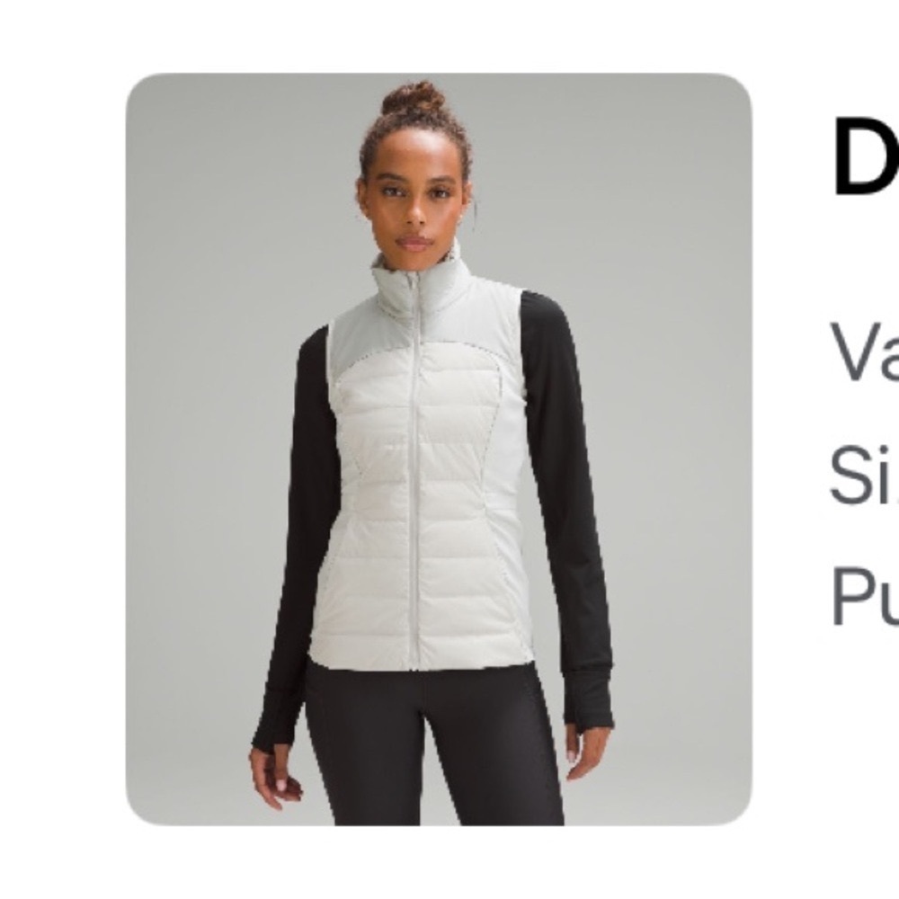 Excellent cond. Lululemon Women’s Down for it all Vest -Color is Vapor - Size 6